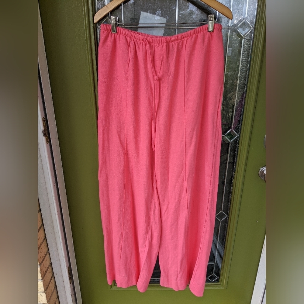 A New Day Linen Short Sleeve Button-Down Boxy Camp Shirt Women's Large Pink - Picture 7 of 11